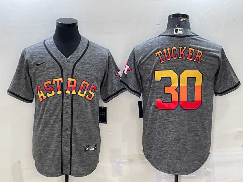 Men%27s Houston Astros #30 Kyle Tucker Grey With Patch Cool Base Stitched Baseball Jersey